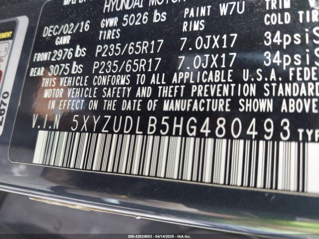 5XYZUDLB5HG480493 Hyundai Santa Fe Sport 2.4l