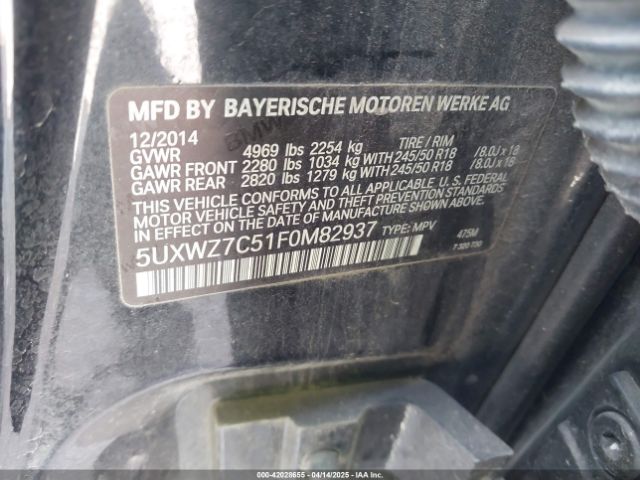 5UXWZ7C51F0M82937 BMW X3 Sdrive28i