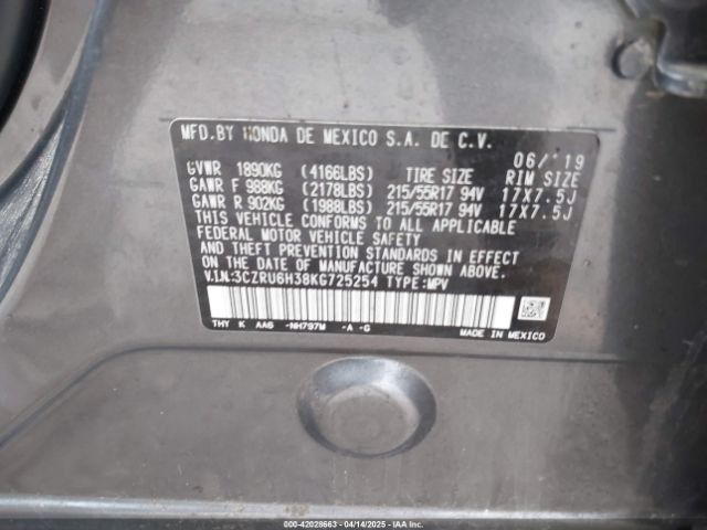 3CZRU6H38KG725254 Honda HR-V LX