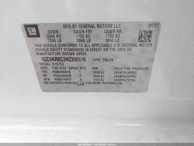 1GCVKREC2HZ206516 Chevrolet Silverado 1500 1lt