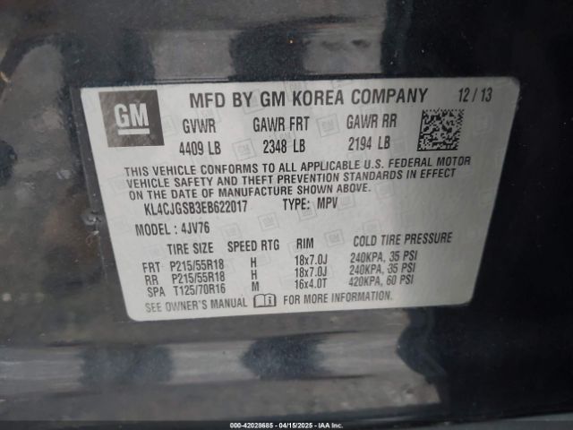 KL4CJGSB3EB622017 Buick Encore Leather