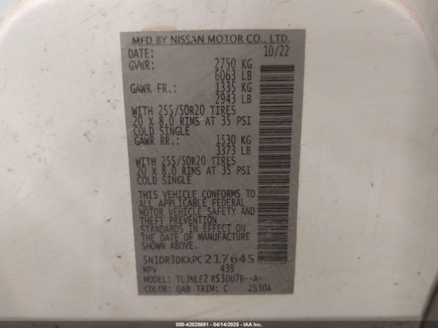 5N1DR3DKXPC217645 Nissan Pathfinder Platinum 4wd
