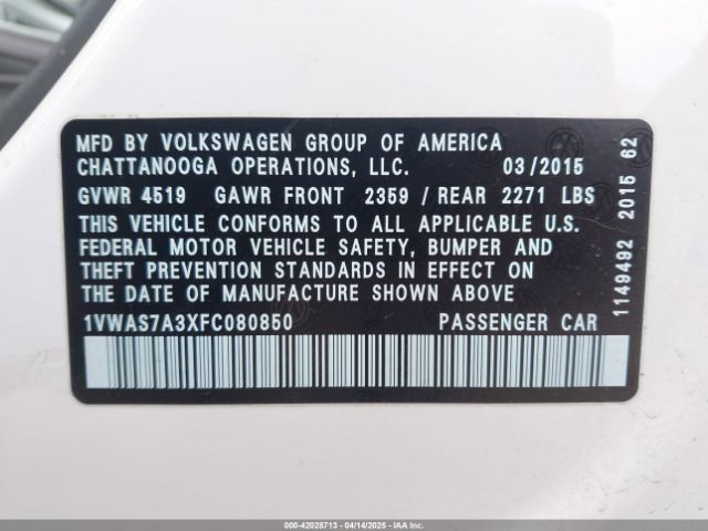 1VWAS7A3XFC080850 Volkswagen Passat 1.8t Limited Edition