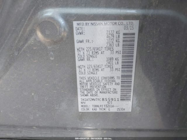 5N1AT2MV7FC855911 Nissan ROGUE S