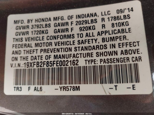 Honda CIVIC EX 2015 19XFB2F85FE002162 Image 9