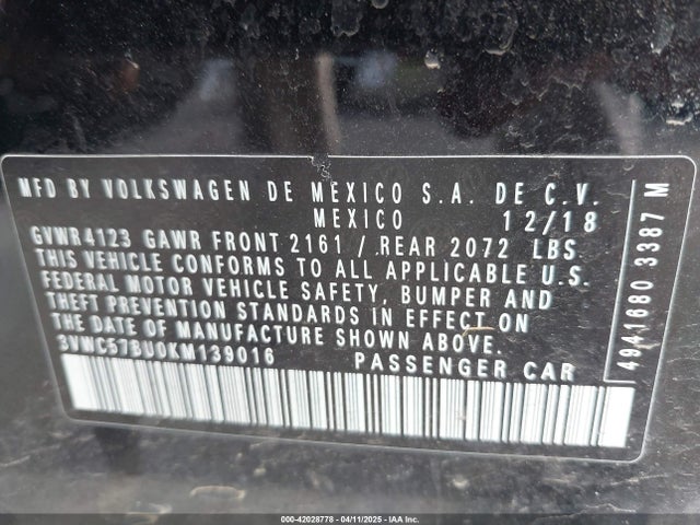 3VWC57BU0KM139016 Volkswagen 1.4 tsi