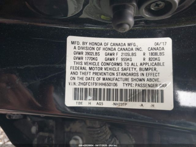 2HGFC1F91HH650106 Honda Civic Touring