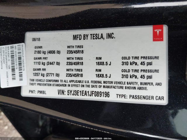 2018 TESLA MODEL 3 5YJ3E1EA1JF089196 Photo 8