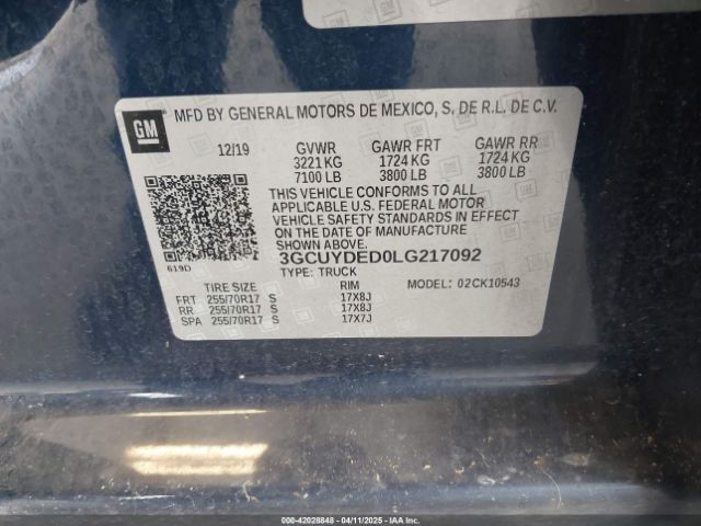 3GCUYDED0LG217092 Chevrolet Silverado 1500 4wd  Short Bed Lt