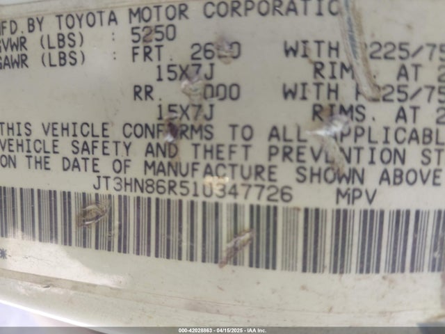 Aukcja sprzedaży 2001 Toyota 4runner Sr5 V6, vin: JT3HN86R510347726, numer aukcji: 42028863