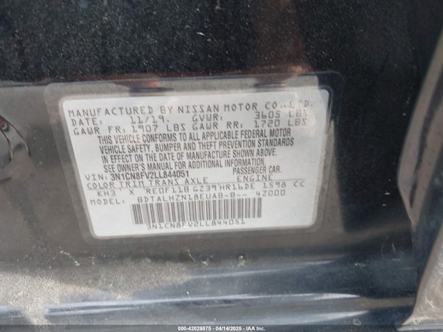 3N1CN8FV2LL844051 Nissan Versa Sr Xtronic Cvt