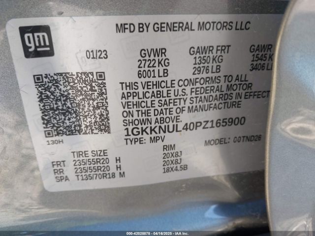 1GKKNUL40PZ165900 GMC Acadia Awd Slt