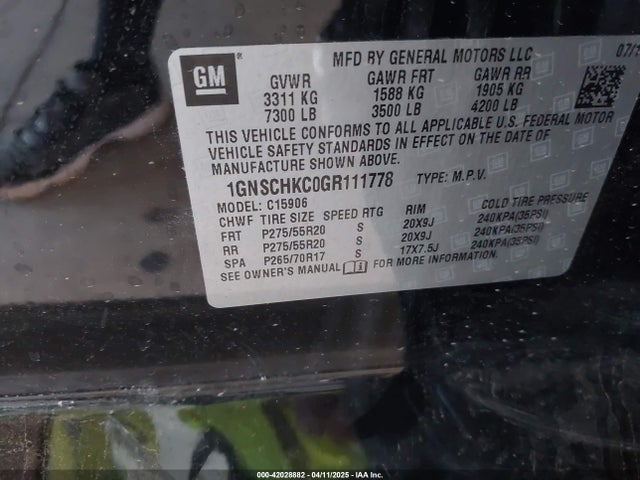 1GNSCHKC0GR111778 Chevrolet Suburban Lt