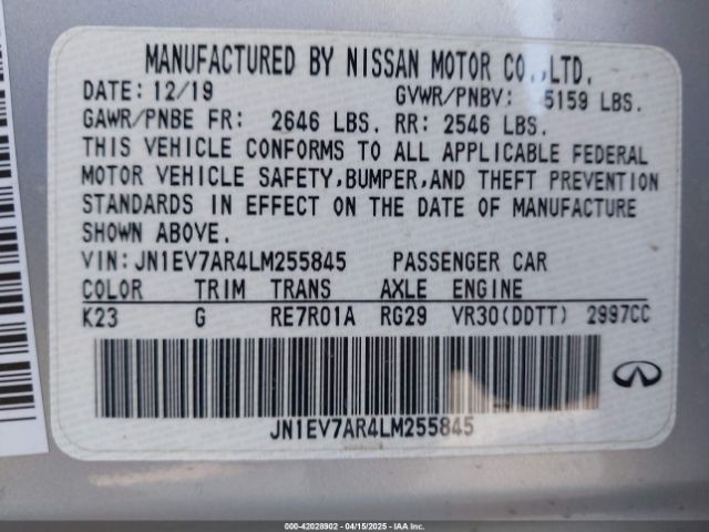 JN1EV7AR4LM255845 Infiniti Q50 Luxe Awd