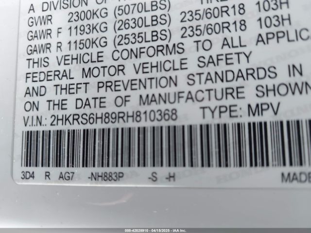 2HKRS6H89RH810368 Honda Cr-v Hybrid Sport-l