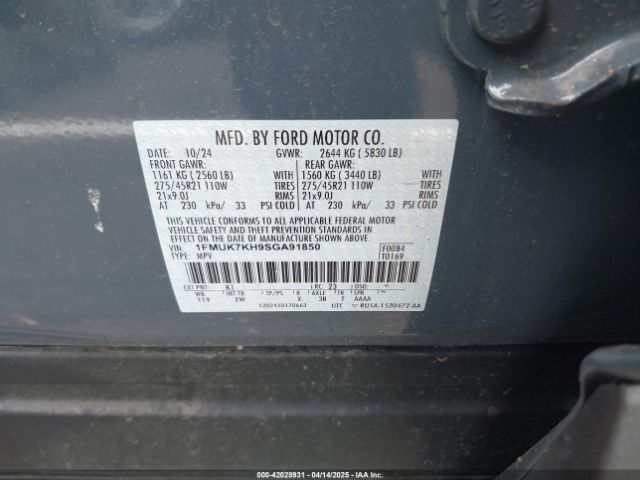 1FMUK7KH9SGA91850 Ford Explorer St-line
