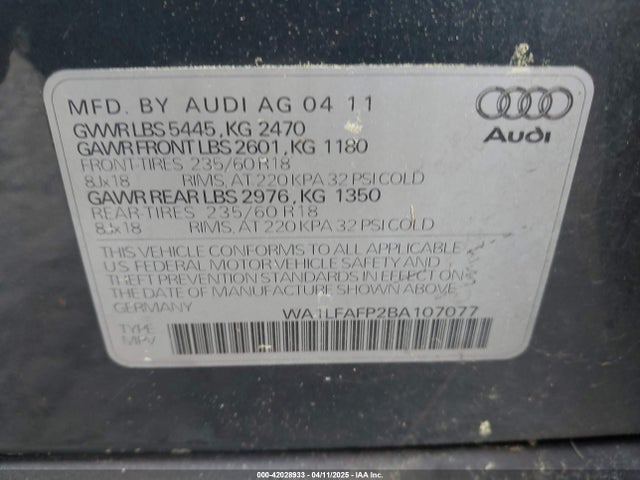 2011 AUDI Q5 WA1LFAFP2BA107077 Photo 8