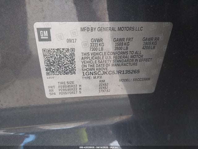 1GNSCJKC5JR135265 Chevrolet Suburban Premier