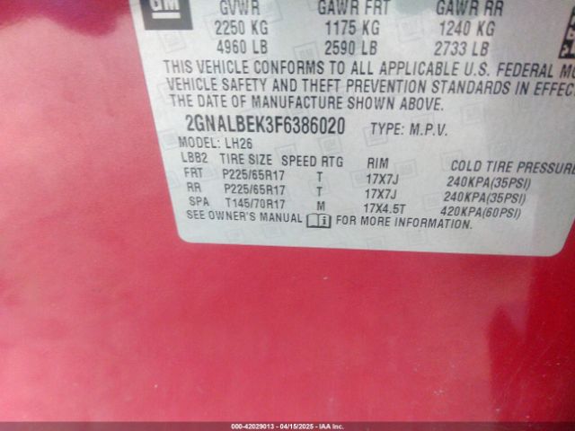 2GNALBEK3F6386020 Chevrolet EQUINOX 1LT
