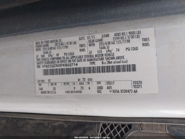 1FBZX2ZM3FKB22714 Ford Transit-350 Xlt
