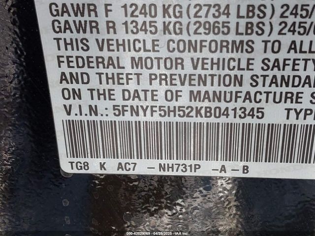 5FNYF5H52KB041345 Honda Pilot Ex-l