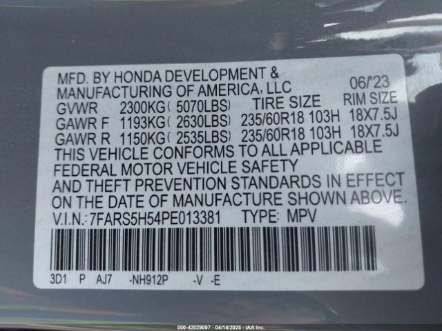 7FARS5H54PE013381 Honda Cr-v Hybrid Sport