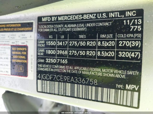 4JGDF7CE9EA336758 Mercedes-Benz Gl 450 4matic