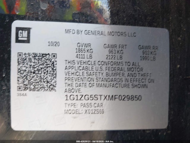 1G1ZG5STXMF029850 Chevrolet lfv - direct injection, variable valve timing, gen 1 gmna