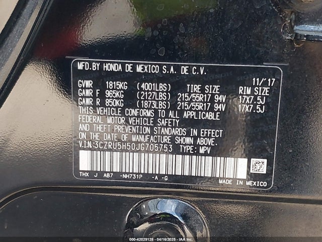 3CZRU5H50JG705753 Honda r18z9