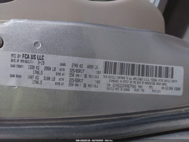 2C4RDGCG7KR677343 Dodge Grand Caravan Sxt