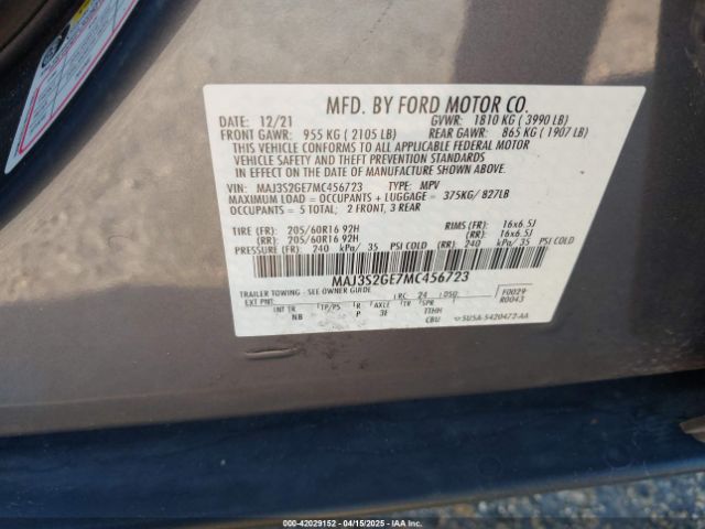 MAJ3S2GE7MC456723 Ford Ecosport Se