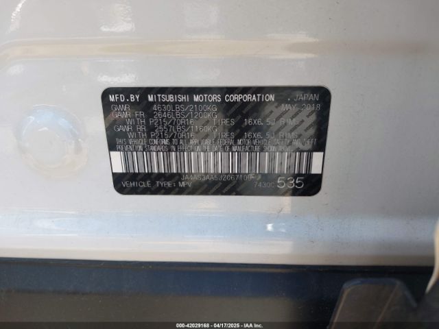 JA4AS3AA5JZ067109 Mitsubishi Eclipse Cross Es