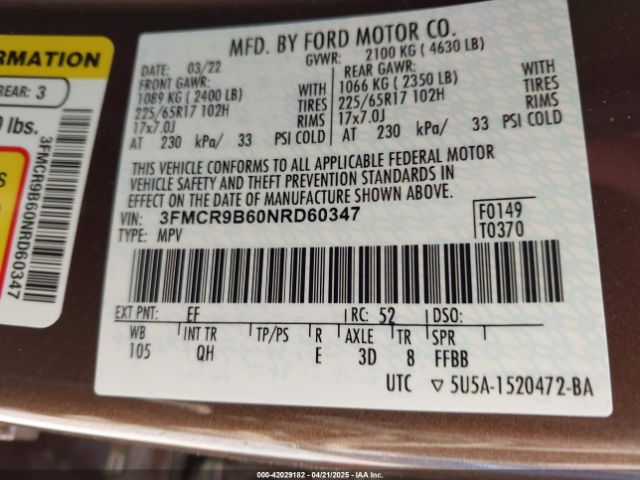 3FMCR9B60NRD60347 Ford Bronco Sport Big Bend