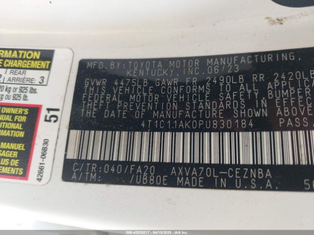 4T1C11AK0PU830184 Toyota CAMRY LE