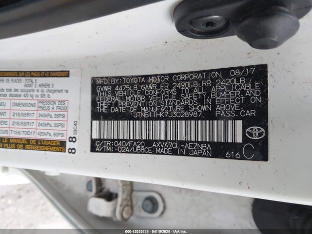 JTNB11HK7J3028987 Toyota CAMRY LE
