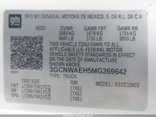 3GCNWAEH5MG369642 Chevrolet Silverado 1500 2wd  Long Bed Wt
