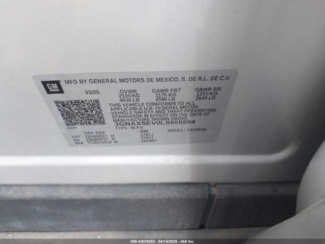 3GNAXSEV0LS655554 Chevrolet Equinox Awd Ls
