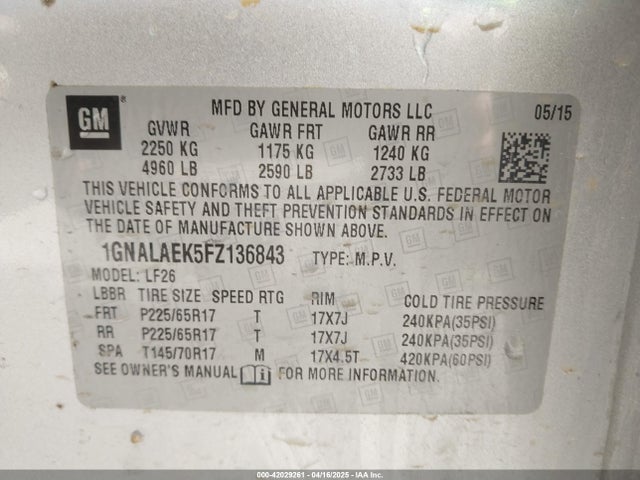 1GNALAEK5FZ136843 Chevrolet EQUINOX LS