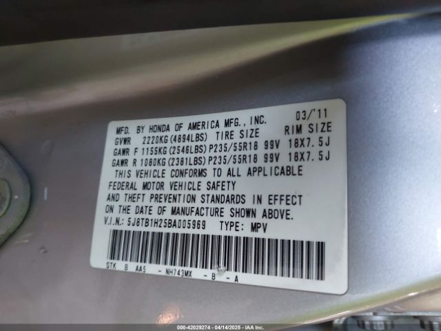 2011 ACURA RDX 5J8TB1H25BA005969 Photo 8