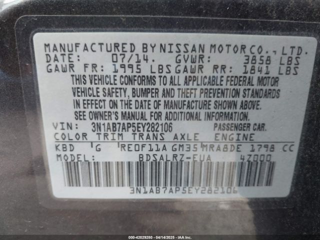 3N1AB7AP5EY282106 Nissan SENTRA SR