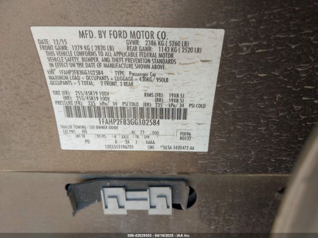 1FAHP2F83GG102584 Ford Taurus Limited