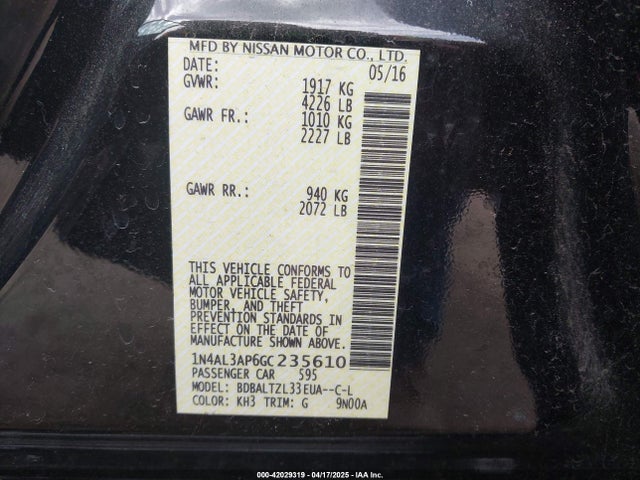 1N4AL3AP6GC235610 Nissan Altima 2.5 Sl