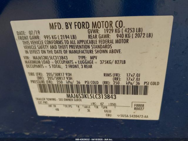 MAJ6S3KL5LC313843 Ford Ecosport Titanium