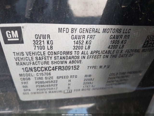 Chevrolet Tahoe Ltz 2015 1GNSCCKC4FR309152 Image 9