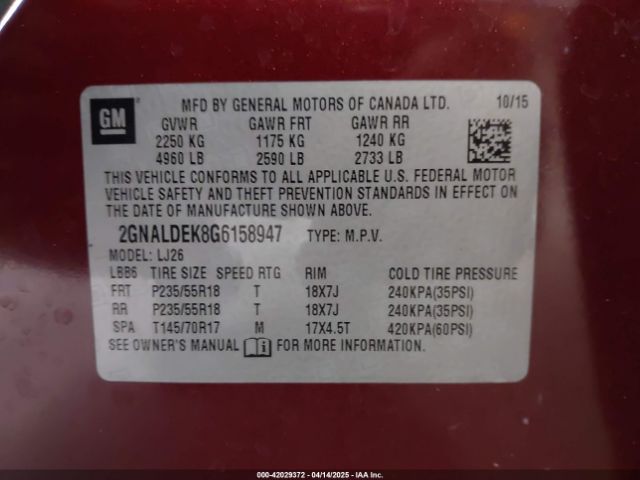 2GNALDEK8G6158947 Chevrolet Equinox Ltz