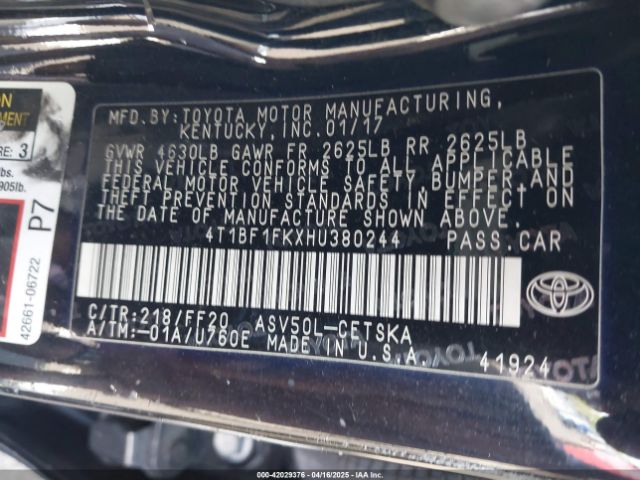 4T1BF1FKXHU380244 Toyota CAMRY SE