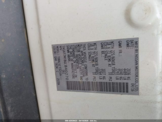 5N1AT2MT8GC840270 Nissan Rogue S/sl/sv