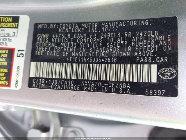 4T1B11HK5JU542816 Toyota CAMRY LE