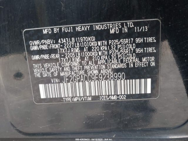 JF2GPACC9E9238990 Subaru Xv Crosstrek 2.0i Premium