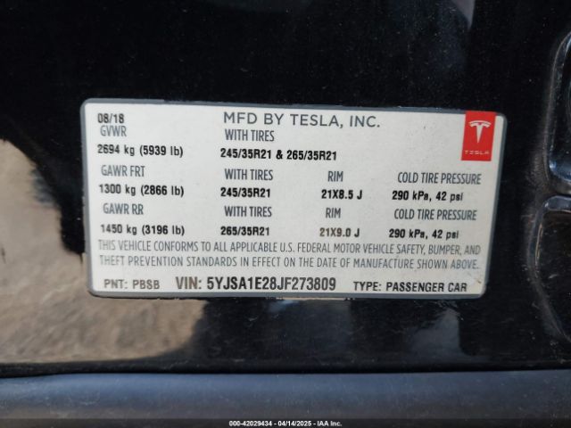 5YJSA1E28JF273809 Tesla Model S 100d/75d/p100d